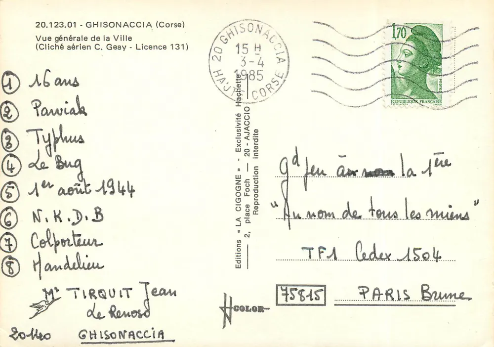 Ghisonaccia — Vue générale de la ville — Éditions 'La Cigogne' - Verso