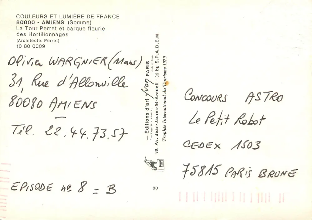 Amiens — Turm Perret und blühendes Boot — Éditions d'art Jaurès-94-Arcueil - Rückseite