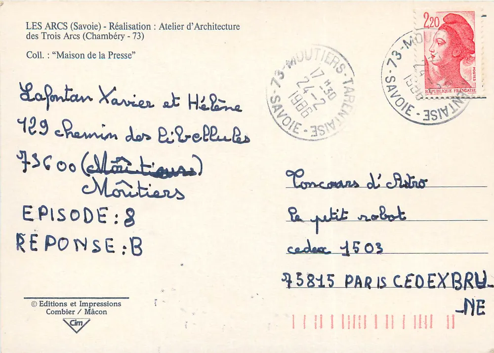 Les Arcs — Station de ski — Éditeur : Editions et Impressions Combier / Mâcon - Verso