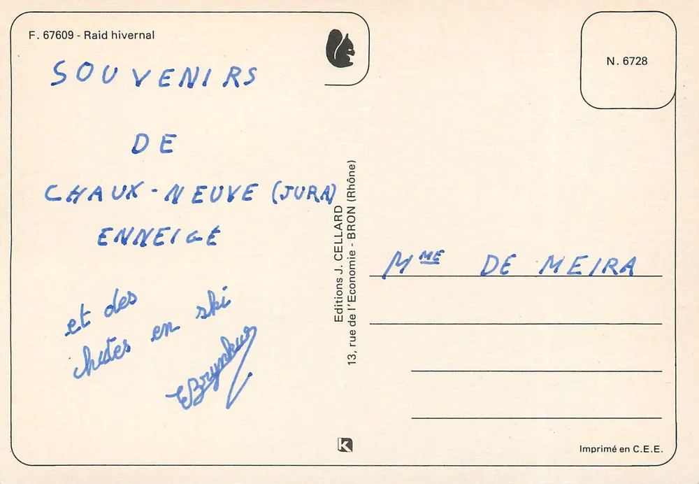 Winter-Raid — Chaux-Neuve (Jura) — Editions J. Cellard, Nr. 6728 - Rückseite