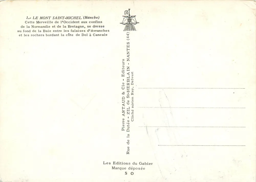 Monte Saint-Michel (Manche) — Maravilha do Ocidente — Edições Pierre Artaud & Cie - Verso