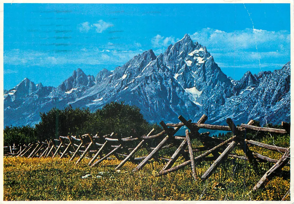 Vista des Grand Teton — vue depuis la route Moran-Jackson — éditeur SANBORN, n° T 155 - Recto