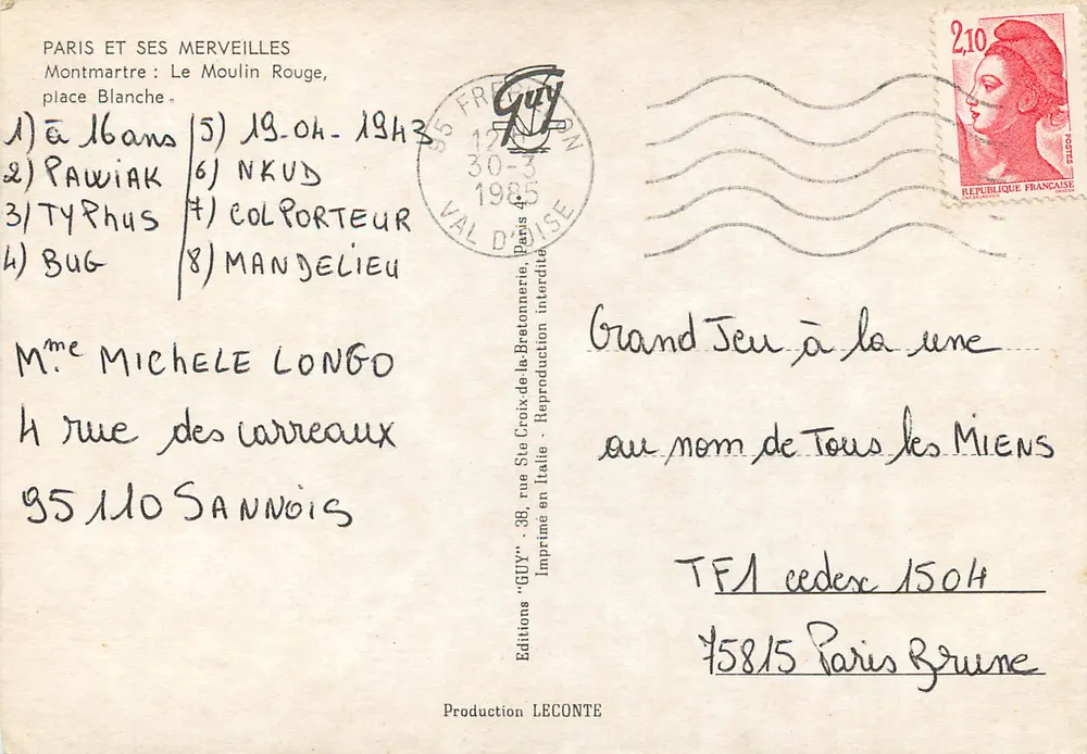 Le Moulin Rouge — Montmartre — Éditions LECONTE, n° 158/15 - Rückseite
