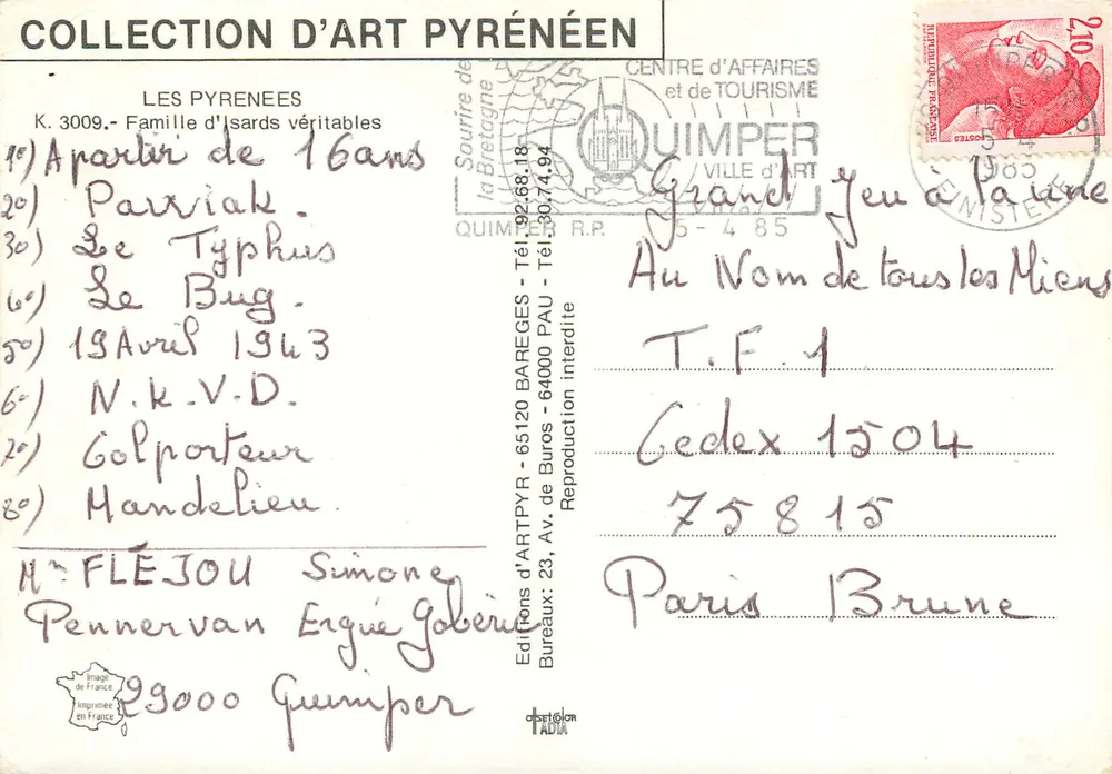 Três chamois nas Pirineus — Coleção de Arte Pirineu, edições de ARTPYR — n° K.3009 - Verso