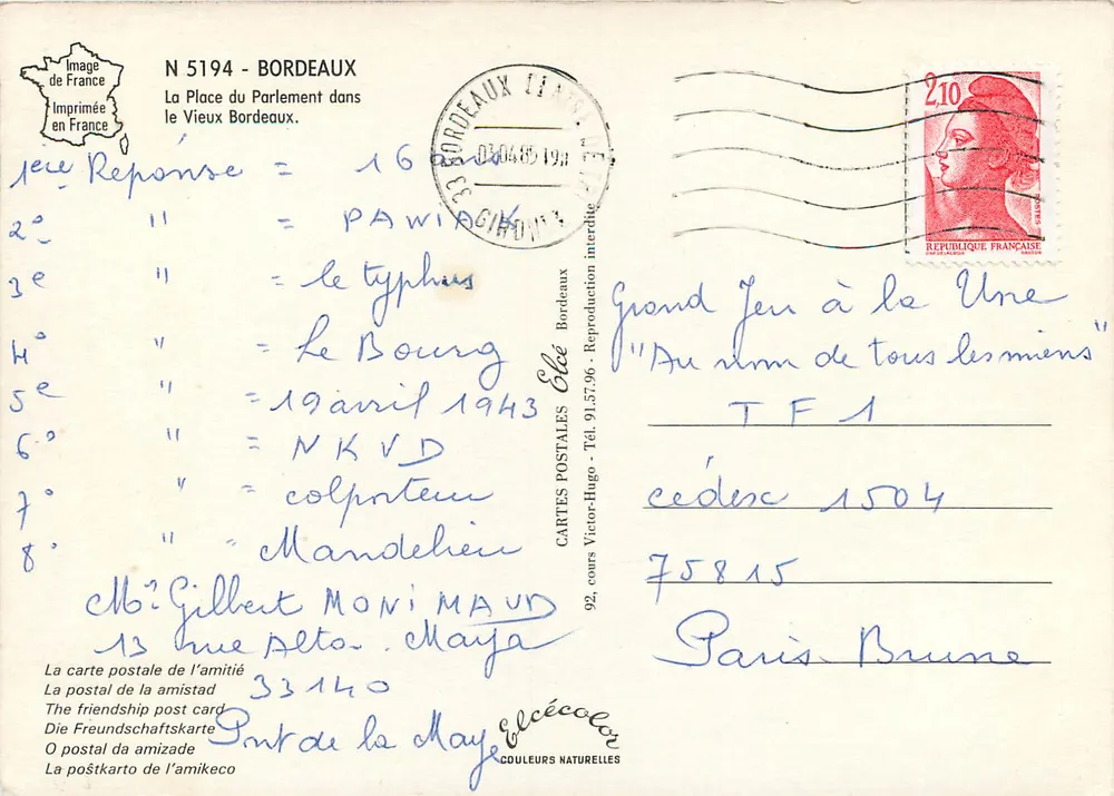 Place du Parlement — Bordeaux — Verlag Elcée, n° 5194 - Rückseite