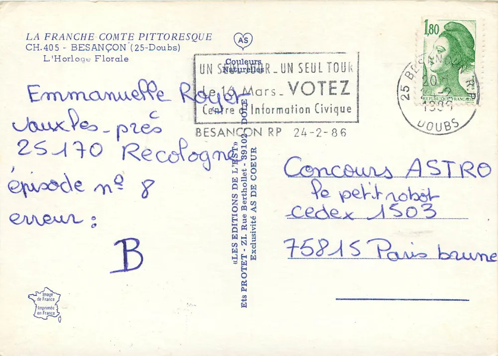 Relógio Floral — Besançon — Editor: Les Éditions de l'ASTRO - Verso