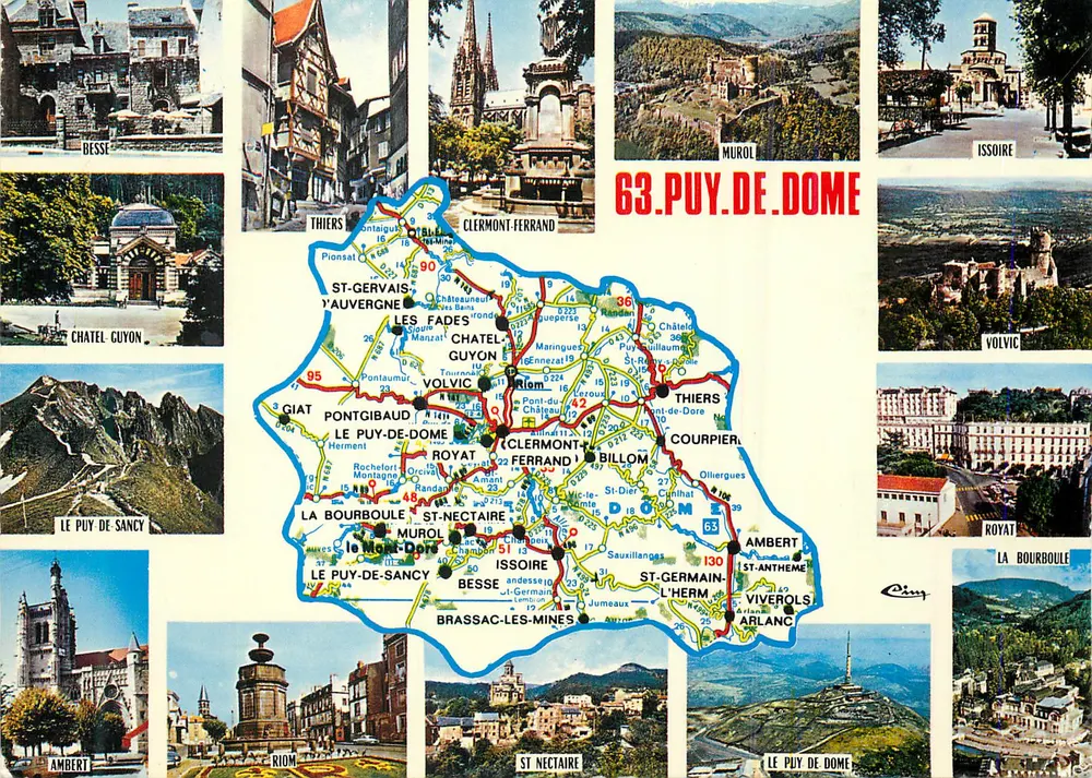 Puy-de-Dôme — Touristkarte mit Ansichten von Sehenswürdigkeiten und detaillierter Karte — CIMCOLOR - Vorderseite