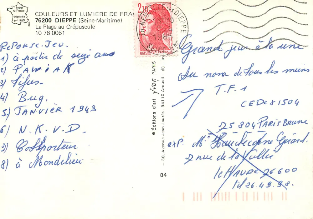 Dieppe — La Plage au Crépuscule — Éditions Jean Jaurès - Verso