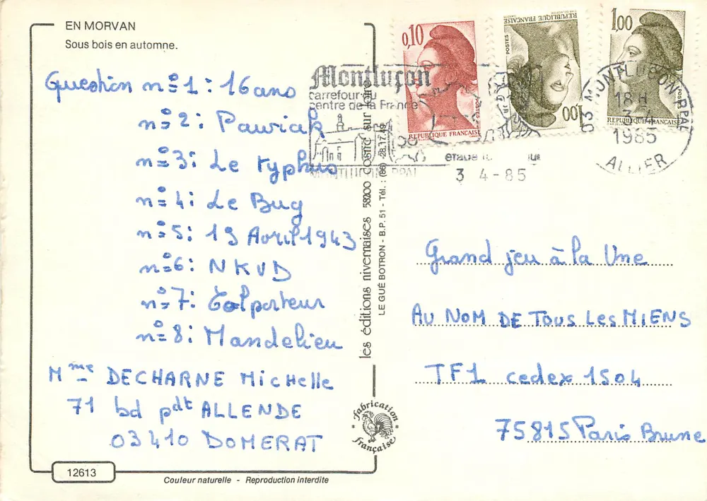 Rota na floresta de outono — Em Morvan — Les éditions nivernaises n°12613 - Verso