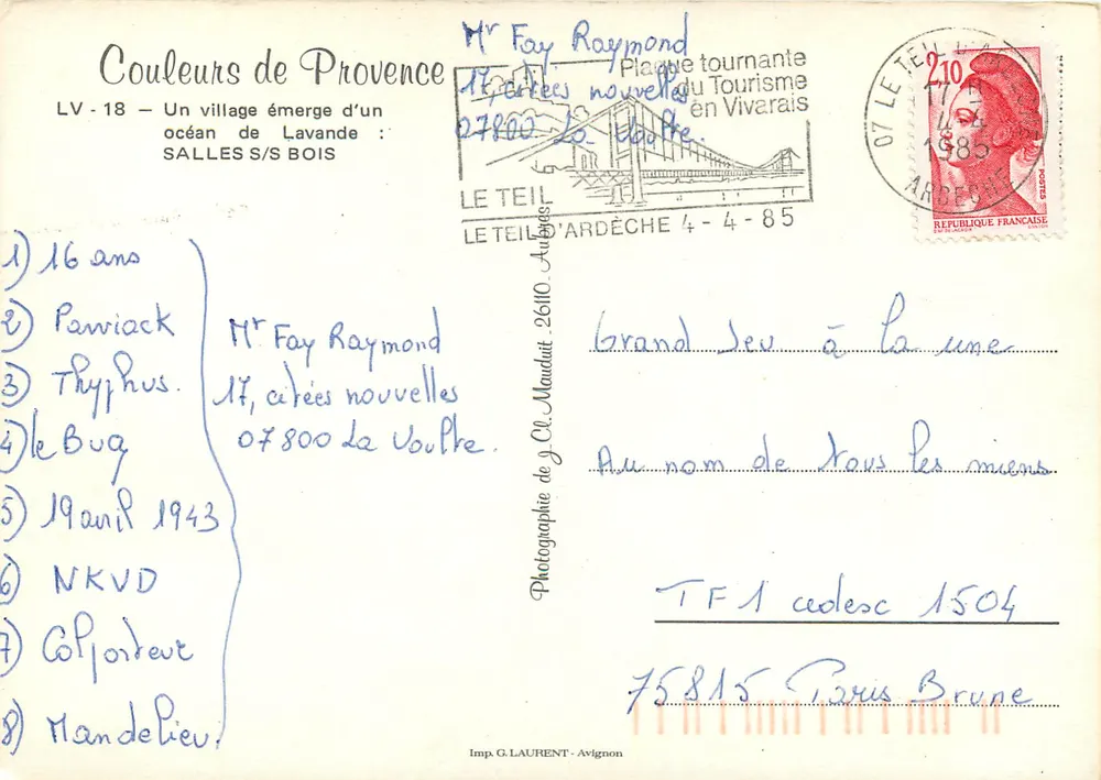 Lavendelfeld — Sallèles-sur-Bois — Imp. G. Laurent - Avignon - Rückseite