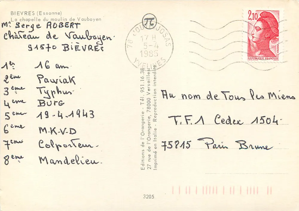 La chapelle du moulin de Vauboyen — Bievres (Essonne) — Éditions de l'Orangerie, n°3205 - Verso