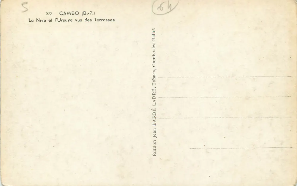 La Nive und l'Ursuya von den Terrassen gesehen — Cambo (B.P.) — Verlag Jean Barbé, Cambo-les-Bains - Rückseite