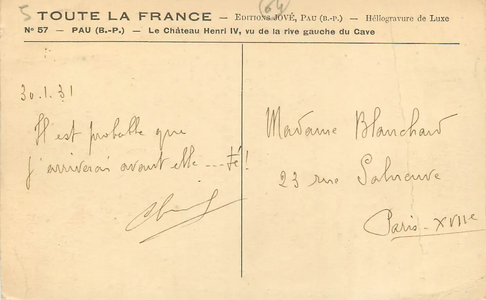 Pau — Ansicht des Château Henri IV von der linken Seite des Cave — Éditions Jové - Rückseite