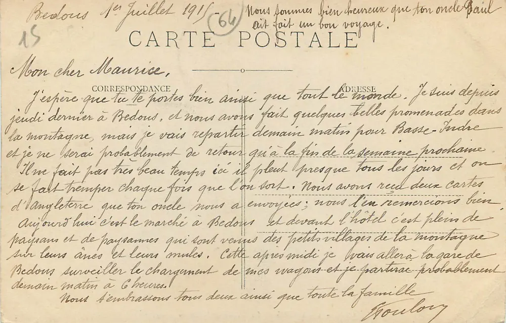 Urdoes — A Vale e a Estrada da Espanha — C.C. 3 — Pirineus - Verso