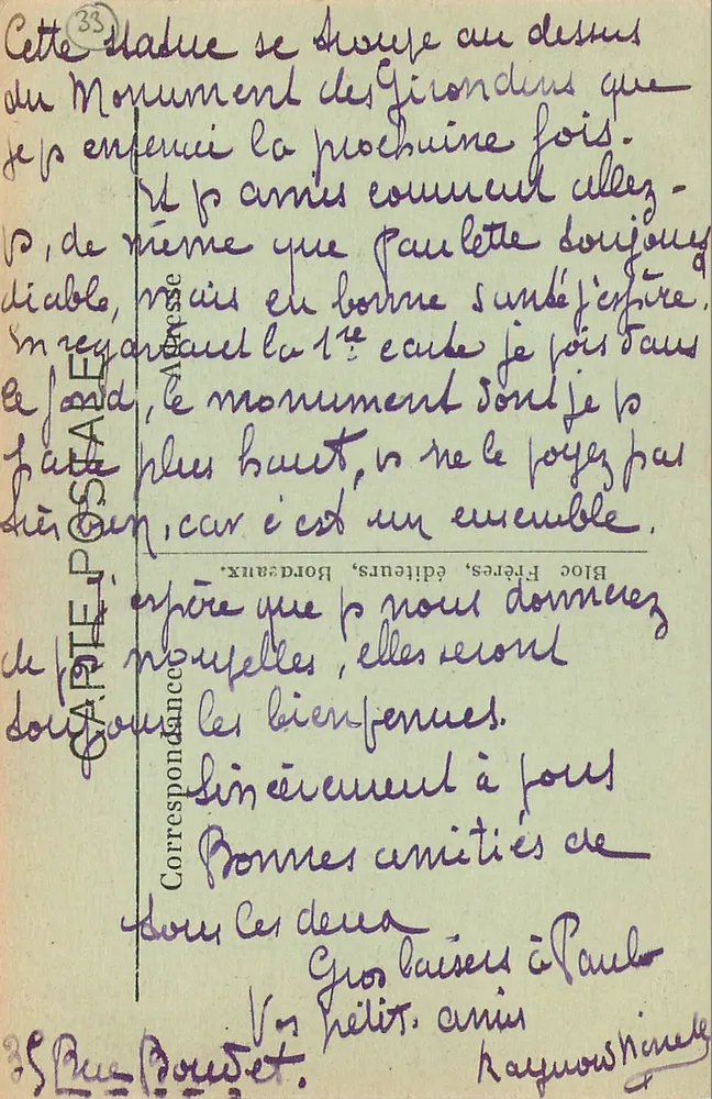 Bordeaux — Le Groupe de « Gloria Victis » — Bloc Frères, n° 2444 - Verso