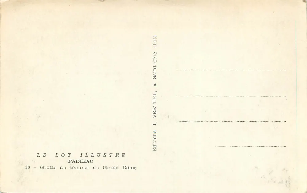 Grotte au sommet du Grand Dôme — Padirac (Lot) — Éditions J. Vertuel - Verso