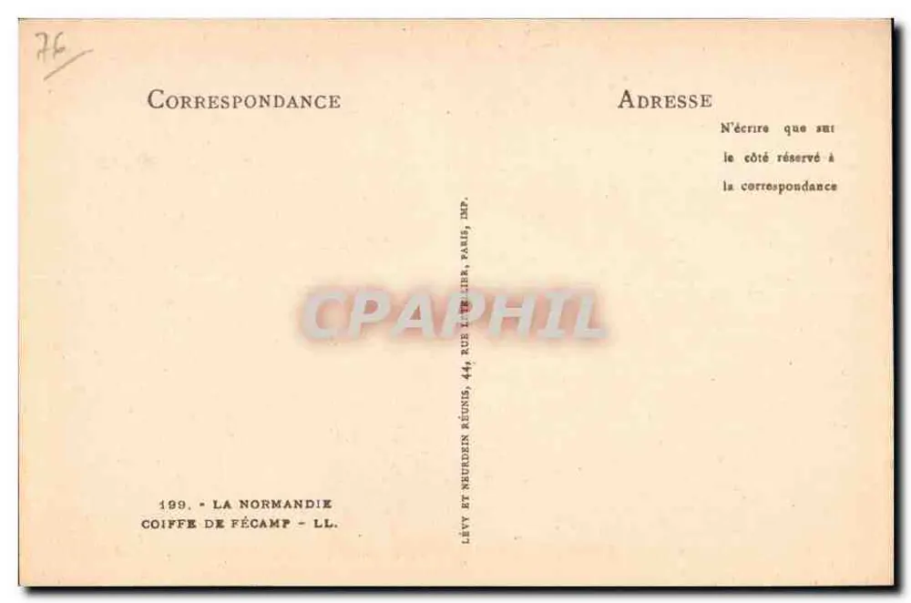 Fécamp — Coiffe de Normandie — Lévy et Neurdein Réunis, Paris - Verso