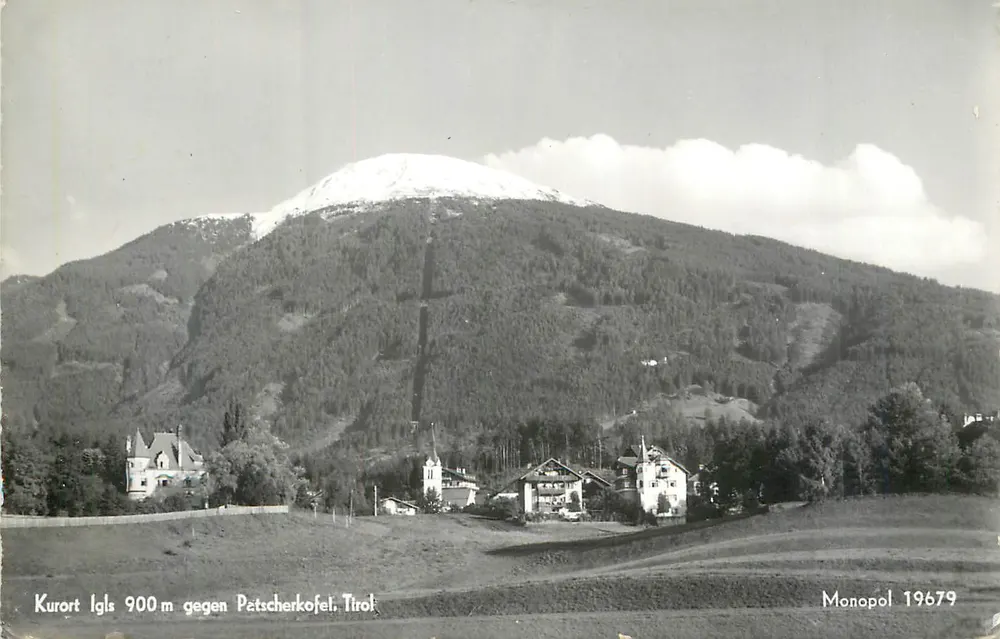 Kurort Igls 900 m gegen Petscherkofel, Tirol — Monopol 19679 - Vorderseite