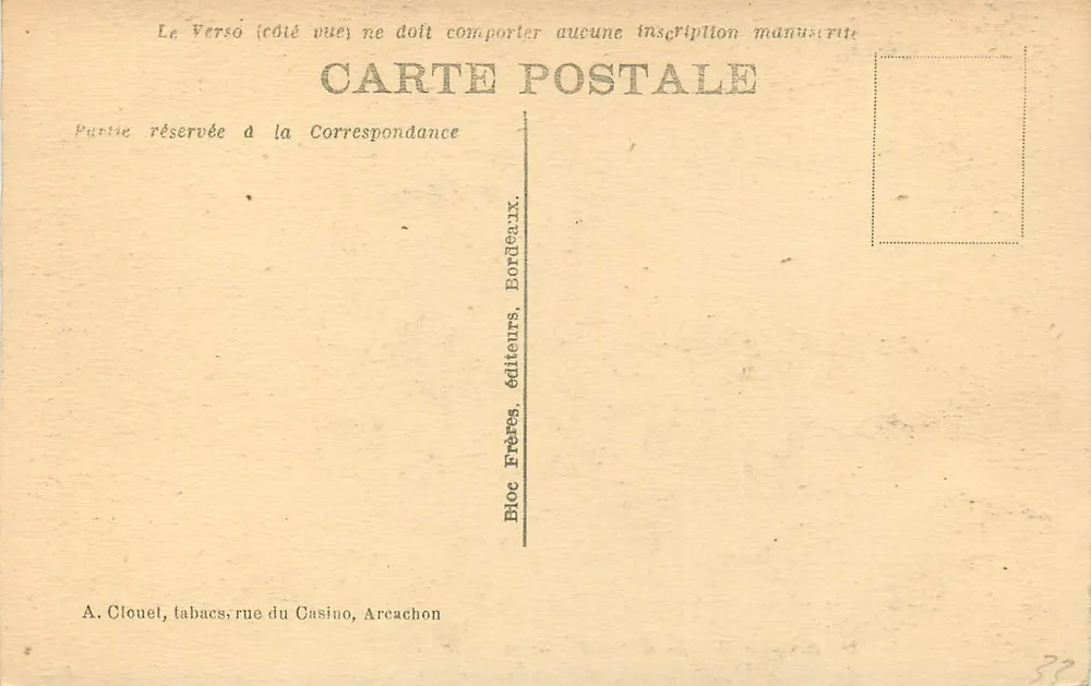 Arcachon (Côte d'Argent) — O Casino Deganne — Bloc Frères, n°30 - Verso