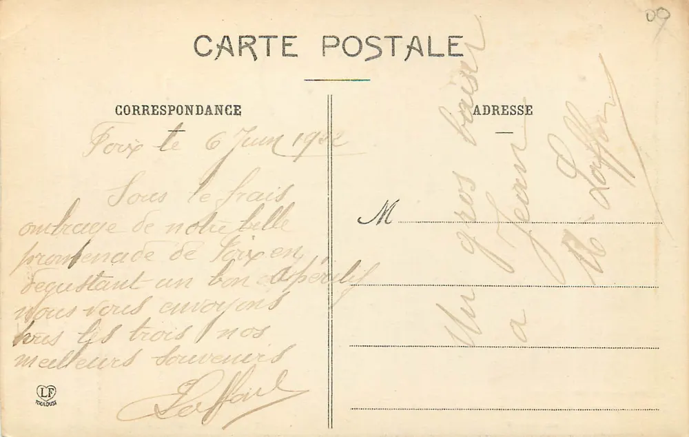 Foix — Blick auf das Tal der Ariège stromaufwärts — Phototypie Labouche Frères, Toulouse, Nr. 780 - Rückseite