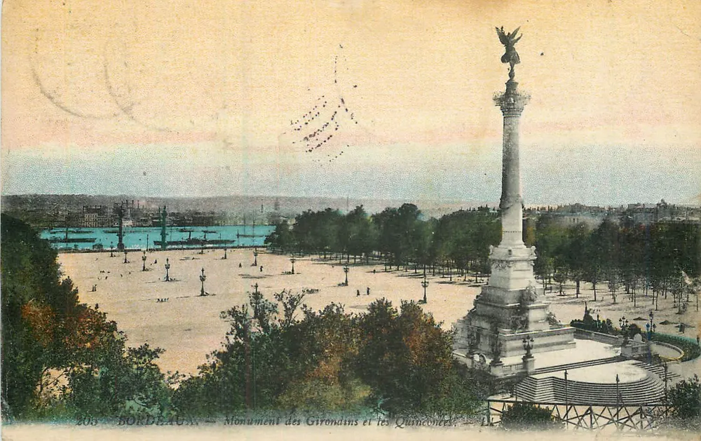 Bordeaux — Monument dos Girondinos e os Quinconces — Editor Bordelês, n° 206 - Frente