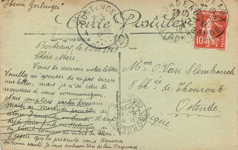 Bordeaux — Monument dos Girondinos e os Quinconces — Editor Bordelês, n° 206 - Verso