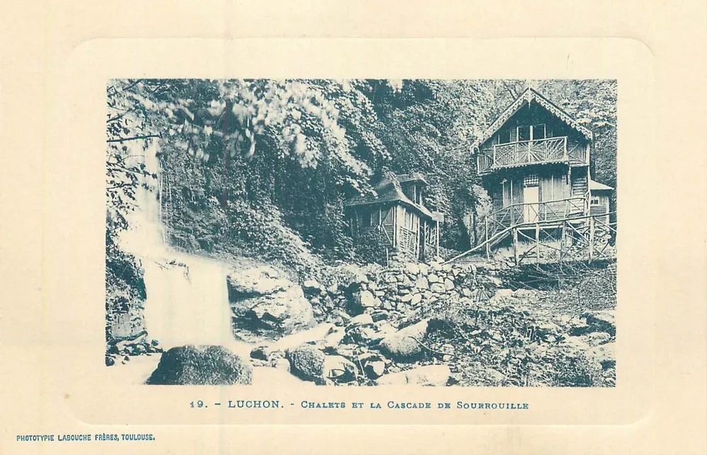 Luchon - Chalets e a Cachoeira de Sourrouille — Fototipia Labouche Frères, Toulouse, n°19 - Frente