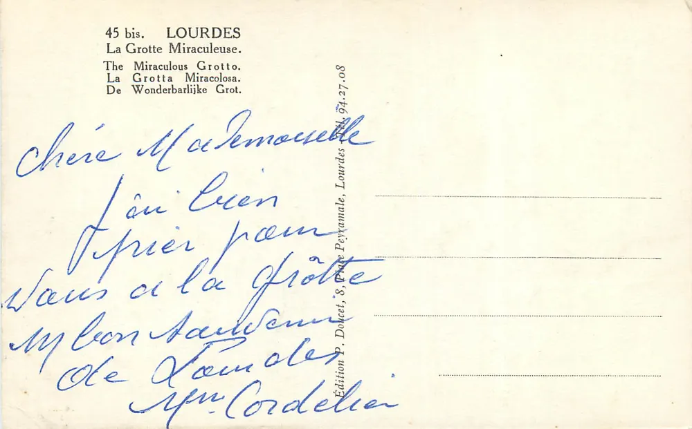 Lourdes — A Grotta Milagrosa — Edição P. Dokcet, Lourdes - Verso