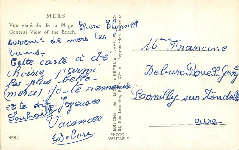 Vista geral da praia — Mers — Editor Estel, n° 8482 - Verso