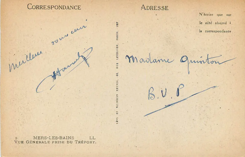 Vue générale prise du Tréport — Mers-les-Bains — Éditeur Levy et Neurden Reunis, Paris - Verso