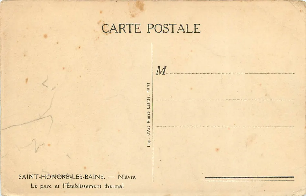 Saint-Honoré-les-Bains — Der Park und das Thermalbad — Imp. d'Art Pierre Lafitte, Paris - Rückseite