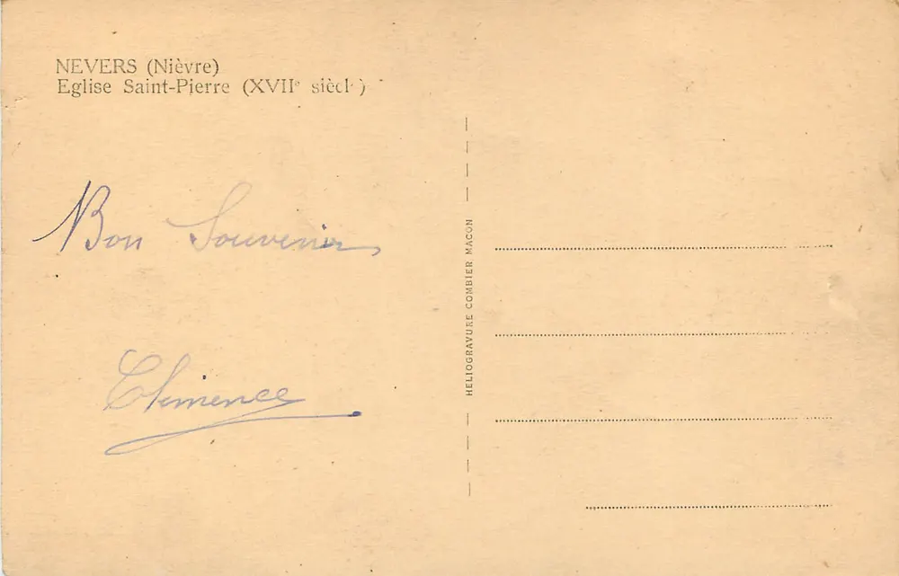 Nevers (Nièvre) — Église Saint-Pierre (XVIIe siècle) — Héliogravure Combier Macon - Verso