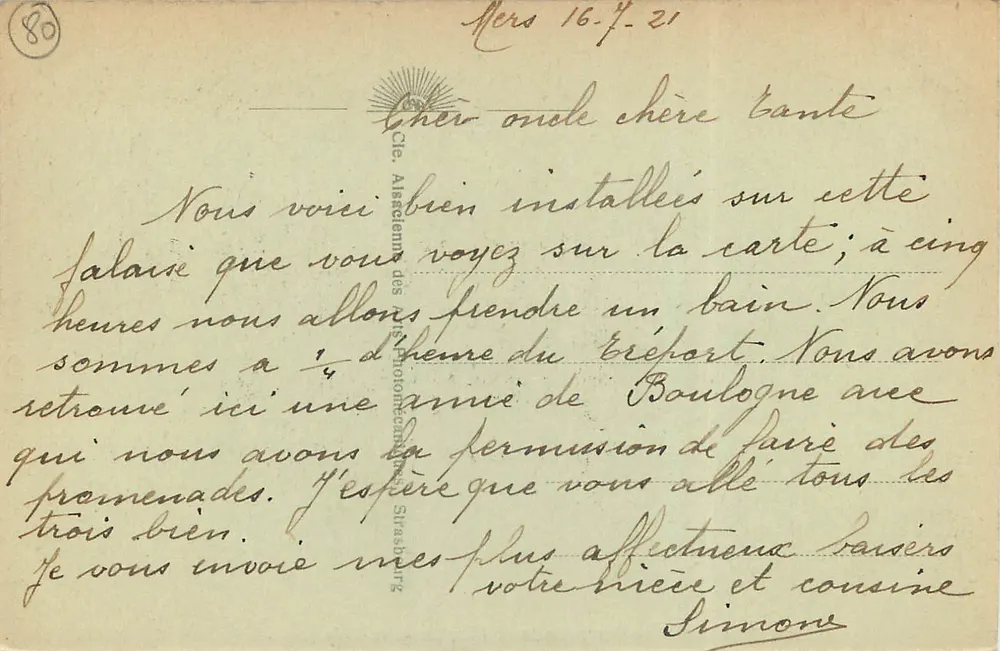 MERS-les-BAINS — Vue générale de l'Esplanade et de la plage — CAP. n°44 - Verso