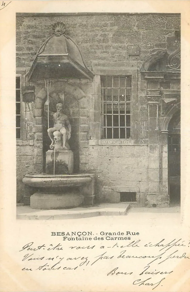 Besançon - Grande Rue - Fontaine des Carmes - éditeur H. Charf - Recto
