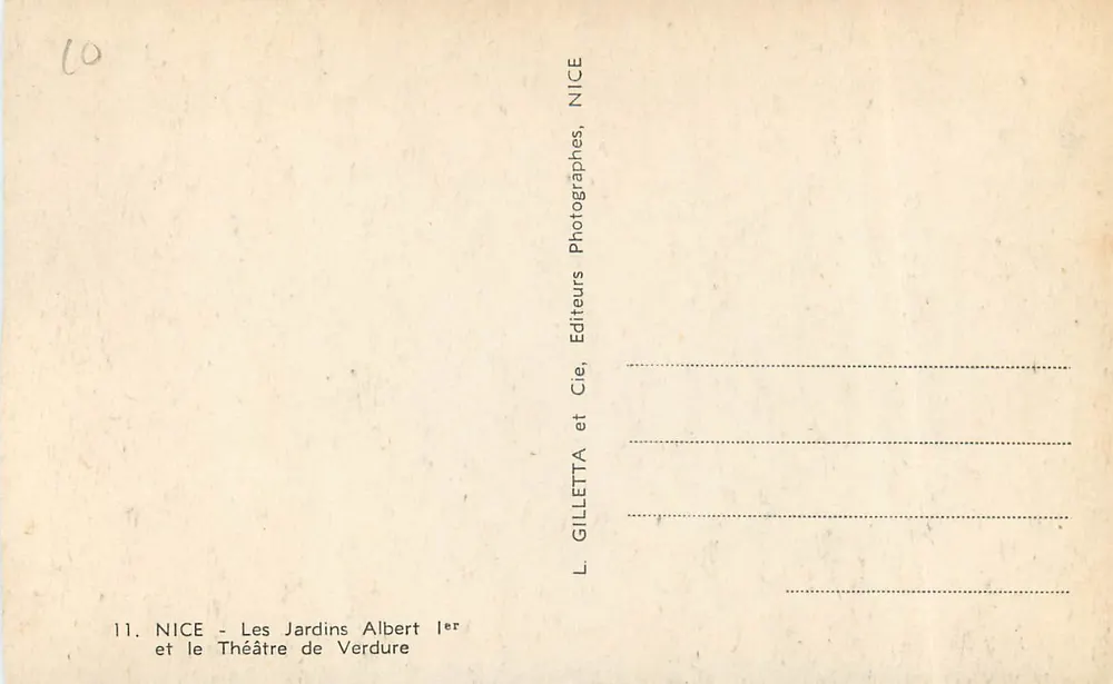 Nice - Les Jardins Albert et le Théâtre de Verdure — L. Gilletta, Éditeurs et Cie - Verso