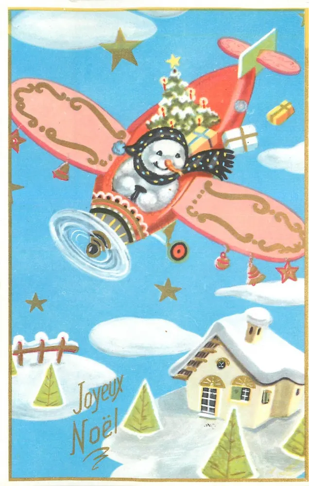 Papai Noel em avião — carta de Natal — Phototchrom n°766 - Frente