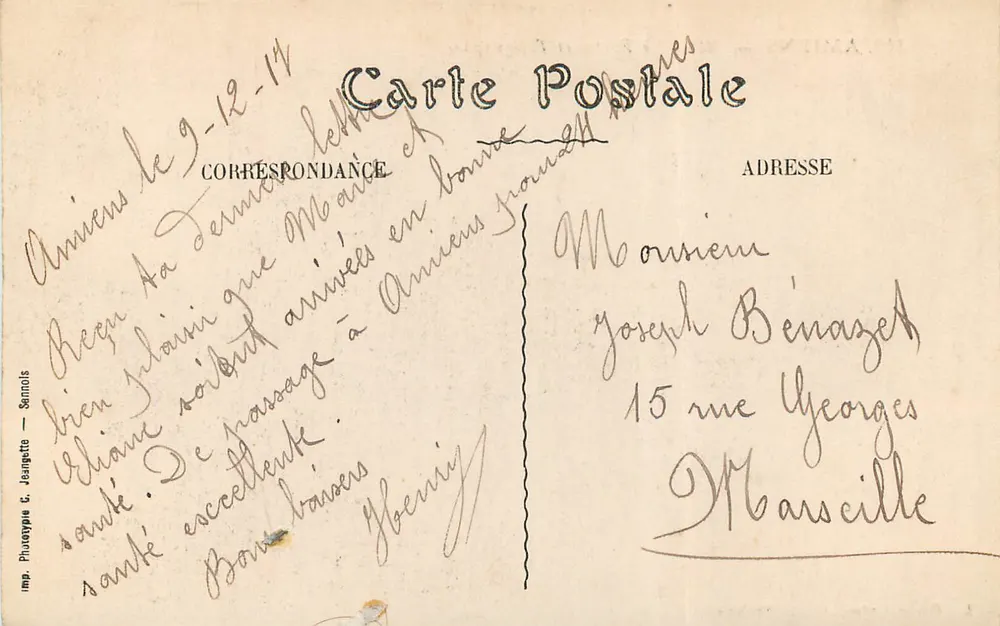 Amiens — Post and Telegraph Office — L. Caron, photo-publisher, Amiens - Back