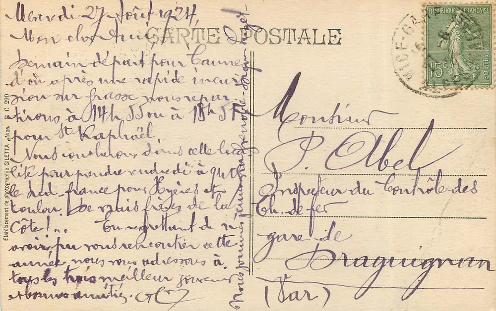 NICE — Le Mont Boron, vue prise en aéroplane — 192 — éditeur Draguignan - Verso