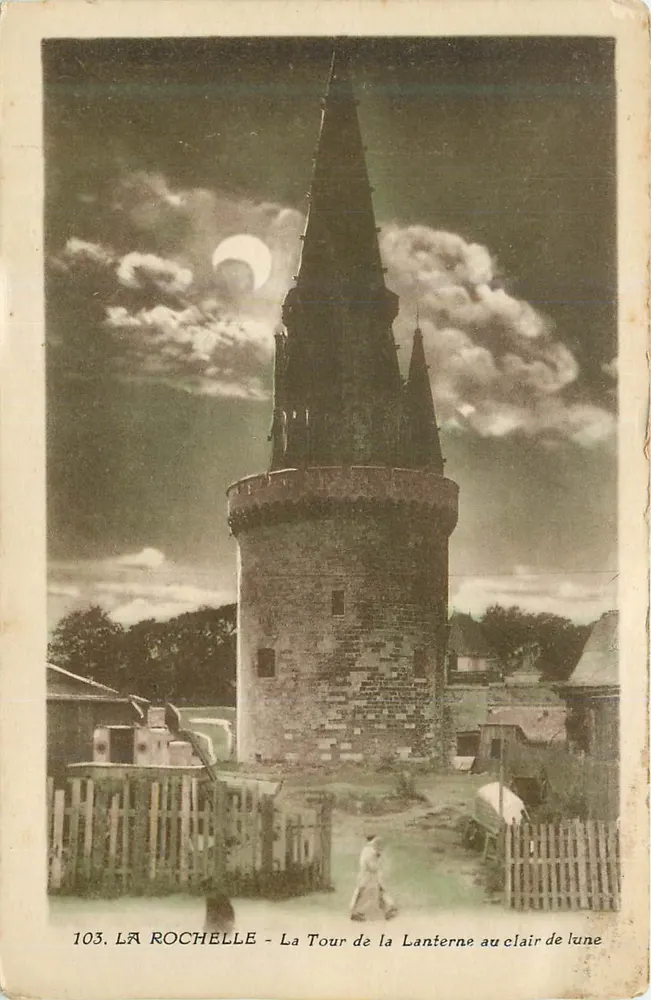 La Rochelle - La Tour de la Lanterne au clair de lune — série 103, édit. J. Nozaire, Nantes - Recto
