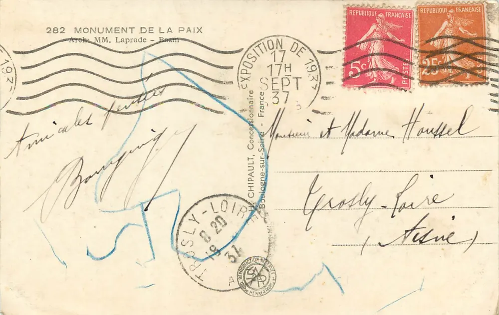 Monument de la Paix — Exposition Internationale Paris 1937 — Savon - Verso