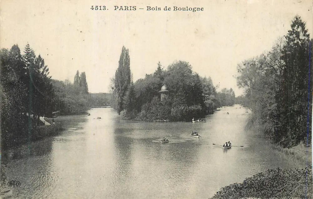 Paris — Bois de Boulogne — visão do lago com remadores — editor C. D. n° 4513 - Frente
