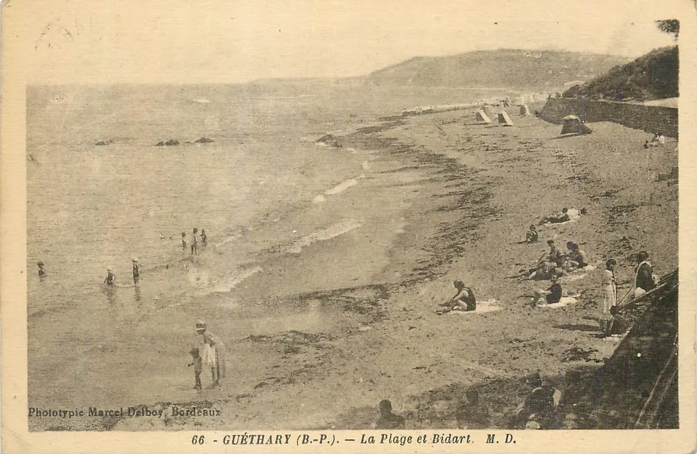Guéthary (B.-P.) — La Spiaggia e Bidart — Fototipia Marcel Delboy, Bordeaux - Recto