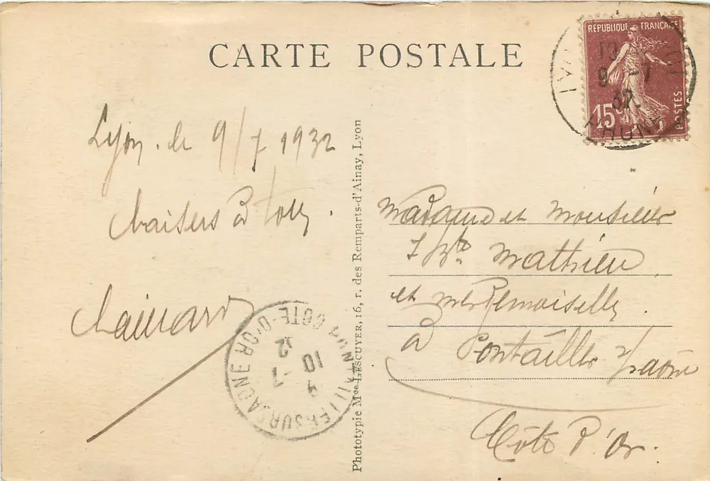 LYON — A Prefeitura — M.F. 142 - Verso