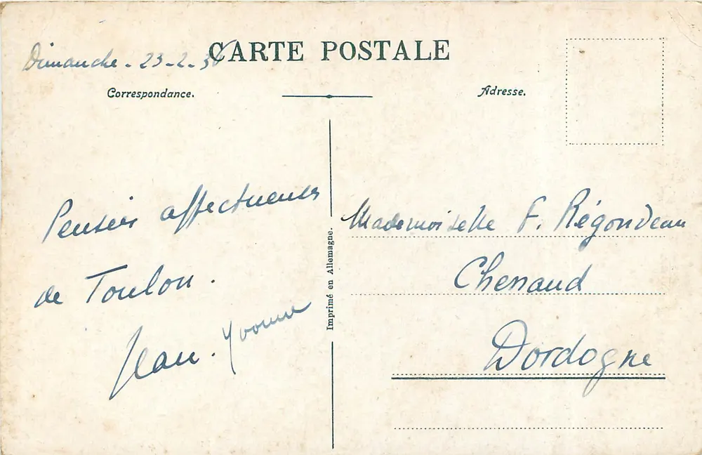 Toulon — Visão geral — Carta postal n°10 - Verso