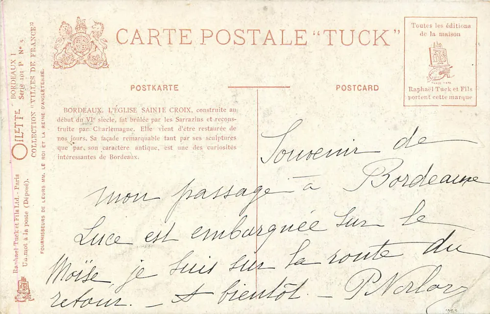 Bordeaux — Igreja de Santa Cruz — Tuck - Verso