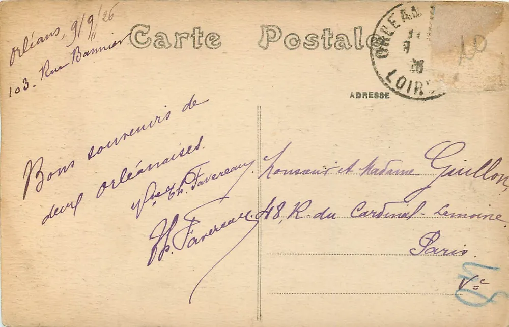 Orléans - O Palácio de Justiça — editor A.G. n°823 - Verso