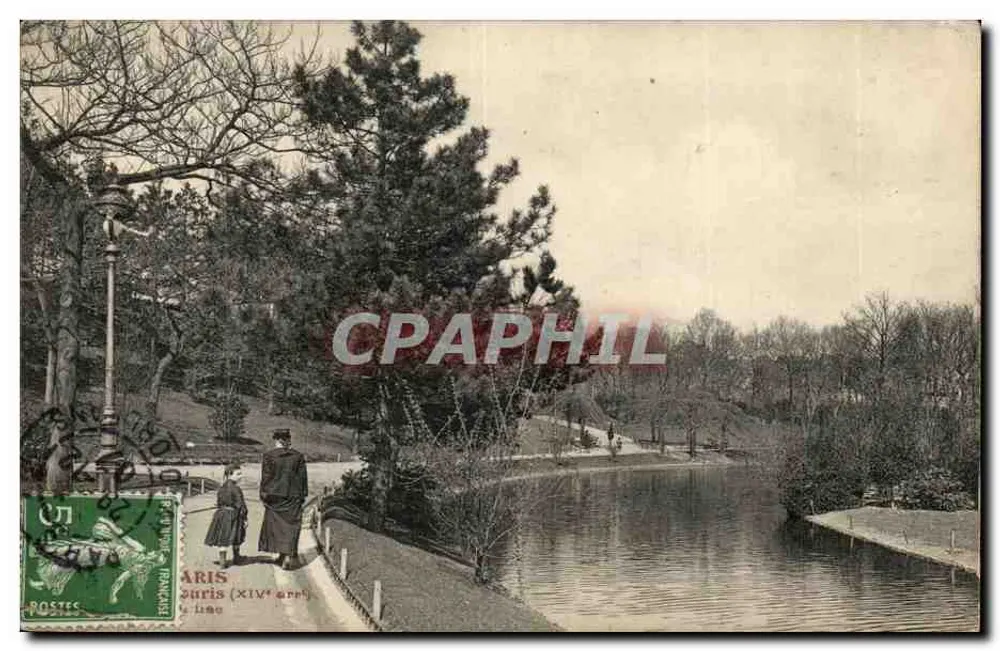 Arîs (XIVe arr.) — Vista do parque com lagoa — editor desconhecido, número de série não visível - Frente