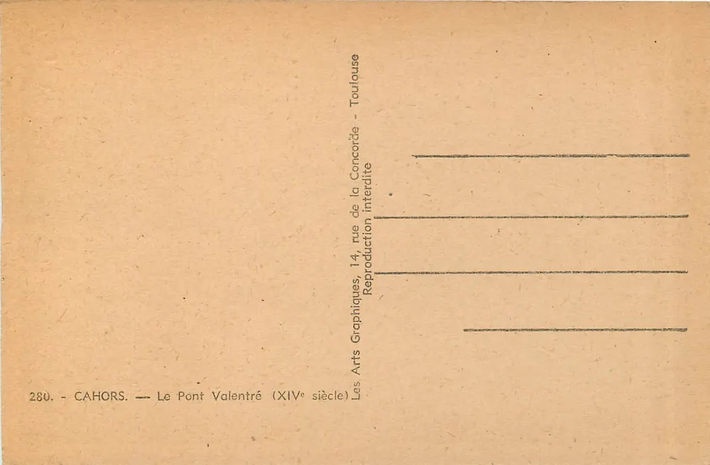 Cahors — O Ponte Valentré (século XIV) — Les Arts Graphiques, Toulouse - Verso