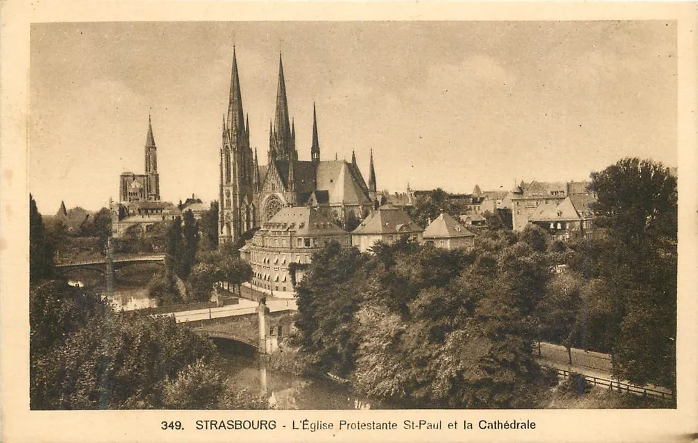 Straßburg - Die evangelische Kirche St-Paul und die Kathedrale — Compagnie Alsacienne des Arts Photomécaniques, n° 349 - Vorderseite