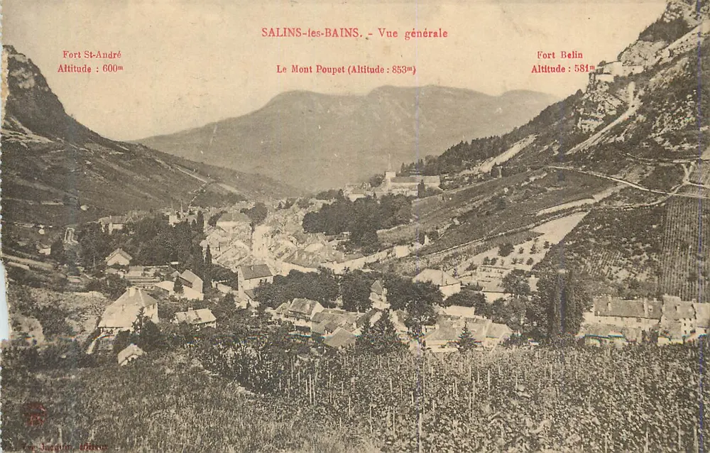 Salins-les-Bains — Vista geral — Editor J. Juguin, n° 448 - Frente
